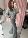 Grey Zip Up Cropped Bomber Jacket With Puff Sleeves