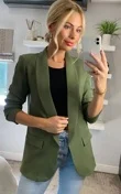 Khaki Ruched Sleeve Blazer