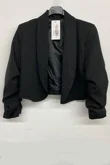 Black Cropped Blazer with Ruched Sleeves