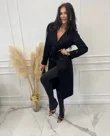 Black Suede Belted Trench Coat With Buttons