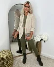Beige Ruched Sleeve Blazer 