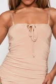 Beige Ruched Knot Front Bodycon Dress