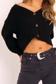 Black Cable Knit Cropped Button Cardigan