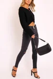 Black Cable Knit Cropped Button Cardigan