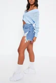 Blue Cable Knit Cropped Button Cardigan