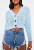 Blue Cable Knit Cropped Button Cardigan