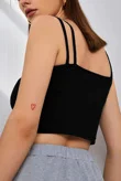 Black Rib Knit Double Strap Crop Top
