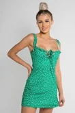 Green Floral Print Frill Detail Shift Dress 