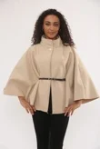Beige Wool Blend Cape Coat With Belt