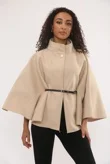 Beige Wool Blend Cape Coat With Belt