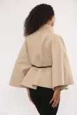 Beige Wool Blend Cape Coat With Belt