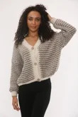Mocha Chunky Knit Buttoned V Neck Cardigan