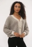 Mocha Chunky Knit Buttoned V Neck Cardigan