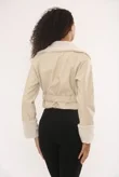 Faux Leather Cropped Belted Jacket With Fur Collar And Cuffs