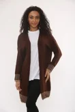 Chocolate Casual Open Front Striped Details Mid Length Wool Cardigan