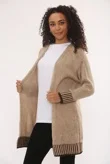 Beige Wool Blend Cardigan With Contrast Stripes