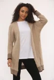 Beige Wool Blend Cardigan With Contrast Stripes