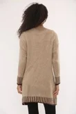 Beige Wool Blend Cardigan With Contrast Stripes