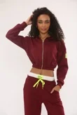 Wine Graphic Badge Zip Up Cropped Hoodie With Contrast Trouser Co-Ord Set