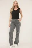 Grey Distressed Wide Leg Jeans with Cross Patch Detail