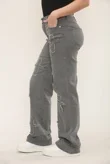 Grey Distressed Wide Leg Jeans with Cross Patch Detail