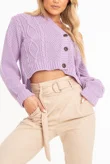 Lilac Cable Knit Cropped Button Cardigan 