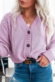 Lilac Cable Knit Cropped Button Cardigan 