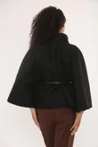 Black Wool Blend Cape Coat With Belt