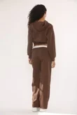Mocha Graphic Badge Zip Up Cropped Hoodie With Contrast Trouser Co-Ord Set