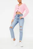 Pink Cable Knit Cropped Button Cardigan