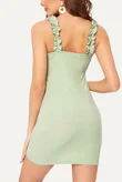 Sage Ruffle Strap Ribbed Bodycon Dress