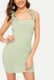 Sage Ruffle Strap Ribbed Bodycon Dress