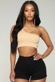 Stone One Shoulder Jersey Crop Top