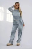 Navy Multi-Stripe Long Sleeve Buttoned Top And Trousers Co-Ord Set