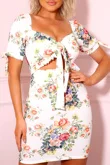 White Floral Tie-Front Cut-Out Bodycon Mini Dress