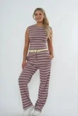 Wine Striped Sleeveless Crop Top And Wide Leg Trouser Co-Ord Set