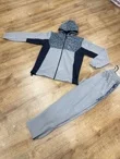 Mens Silver Grey Colourblock Hooded Zip-Up Tracksuit Set