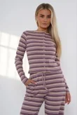 Wine Multi-Stripe Long Sleeve Buttoned Top And Trousers Co-Ord Set