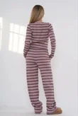 Wine Multi-Stripe Long Sleeve Buttoned Top And Trousers Co-Ord Set
