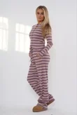 Wine Multi-Stripe Long Sleeve Buttoned Top And Trousers Co-Ord Set