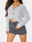 Grey Cable Knit Cropped Button Cardigan
