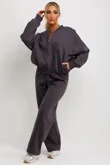 Slate Grey Bomber Sweatshirt With Straight Leg Jogger