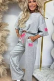 Grey Graphic Badge Oversized T-Shirt With Wide Leg Trouser Co-Ord Set