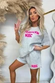 Grey Brooklyn NYC Embroidered Oversized T-shirt and Shorts Set