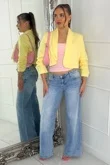 Yellow Cropped Blazer with Ruched Sleeves
