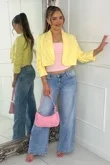 Yellow Cropped Blazer with Ruched Sleeves