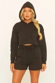 Black Crucifix Embroidered Cropped Hoodie Shorts Set