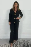 Black Long Sleeve Gold Button Cheesecloth Top And Trouser Co-Ord Set