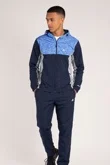 Mens Navy Colourblock Hooded Zip-Up Tracksuit Set