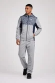Mens Silver Grey Colourblock Hooded Zip-Up Tracksuit Set